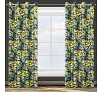 Design 91 Rideau 140x250 Livy noir vert verdure fleurs exotiques préparées sur plis de velours
