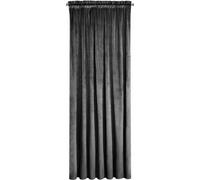 Design91 Eurofirany Rosa Rideau en Velours Doux Uni Opaque avec Galon Fronceur - 1 Unité, Moelleux, Panneau Drapé, Classique, Élégant, Salon, Chambre, 200 g/m², 140x270 cm, Noir