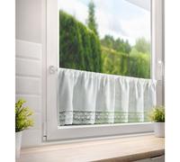 Design 91, Rideau vitrail avec tunnel - Rosa en tissu blanc mat avec dentelle 1,5 x 0,3 m