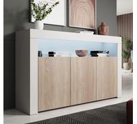 Design Ameublement - Buffet Bahut AKER LED - 3 portes - Blanc et Sonoma Mat - 155x92x37cm