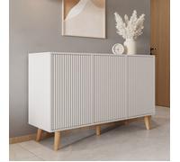 Design Ameublement - Buffet Enfilade RENZO 3D Strié - 3 portes Push-Click - Blanc Mat - 120x76x40cm