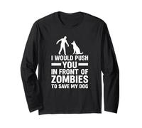 Design amusant avec citation de zombie apocalypse pour les amoureux des chiens Manche Longue