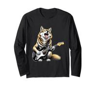 Design Amusant de Loup Jouant de la Guitare électrique pour Les Amateurs de Musique Manche Longue