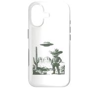Design Amusant de Rencontre Entre Un Cowboy Extraterrestre et Un ovni dans Le désert Coque pour iPhone 17