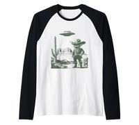 Design Amusant de Rencontre Entre Un Cowboy Extraterrestre et Un ovni dans Le désert Manche Raglan
