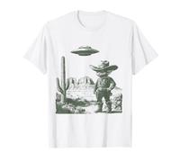 Design Amusant de Rencontre Entre Un Cowboy Extraterrestre et Un ovni dans Le désert T-Shirt