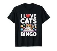 Design Amusant « I Love Cats and Bingo » T-Shirt Graphique avec Valeur