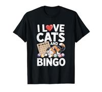 Design Amusant « I Love Cats and Bingo » T-Shirt Graphique avec Valeur