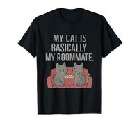 Design amusant pour amoureux des chats avec inscription « My Cat Is Basically My Roommate » T-Shirt