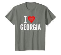 Design Amusant rétro « I Love Georgia » avec Un cœur Rouge T-Shirt, Enfant, Vert Kaki chiné, 3 Ans