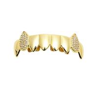 Design Appareil Dentaire Huit Dents Canines de Vampire Tout Strass, Plaqué Or et Argent Style Hip-Hop Bijou Dentaire Unisexe Cadeau Mode(Gold,Lower teeth)