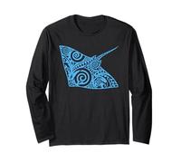 Design Artistique de Raie Manta Tribal Bleu océan Faune Manche Longue