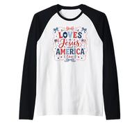 Design avec Citation « Loves Jesus and America Too Patriotic Faith » Manche Raglan