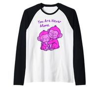Design « Big Sister Little Sister » câlinant des singes Roses Manche Raglan