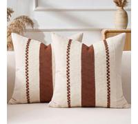 Design Bohème Housse de Coussin Terracotta et Crème 50x50 cm Lot de 2 | Déco salon, Rayure rouille, Rustique, Automne, Canapé et lit, Amateurs d'art, Ambiance cosy, Tissu doux, S'adapte au rotin