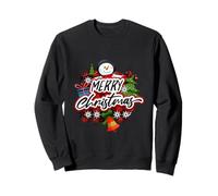 Design Bonhomme de Neige Joyeux Noël, Cloches Lumineuses Branches de pin Sweatshirt