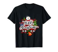 Design Bonhomme de Neige Joyeux Noël, Cloches Lumineuses Branches de pin T-Shirt