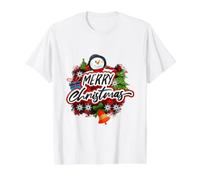 Design Bonhomme de Neige Joyeux Noël, Cloches Lumineuses Branches de pin T-Shirt Graphique avec Valeur, Homme, Blanc, M