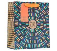 Design By Violet Sunburst Sac cadeau de taille moyenne - Motif jazzy coloré avec message « Happy Birthday » - Sac cadeau d'anniversaire vif parfait pour les anniversaires
