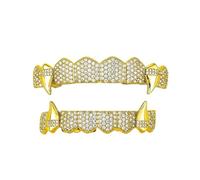 Design Cap Dentaire Crocs de Vampire Huit Dents Tout Strass, Finition Électroplaquée Style Hip-Hop Bijou Dentaire, Cadeau Mode Unisexe(Gold,Set)