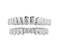 Design Cap Dentaire Floral Dix Dents, Plaqué Or et Argent Style Hip-Hop Bijou Dentaire, Cadeau Mode Unisexe(Silver,Set1)