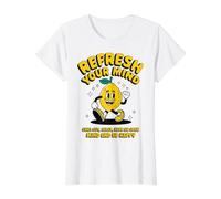 Design Citron Heureux pour Éveiller Votre Esprit T-Shirt Graphique avec Valeur, Femme, Blanc, L