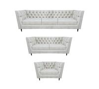 Design complet Blanc Meuble Salon Set 3pcs Luxe Meuble rembourré Chesterfield