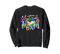 Design cœur et Fleurs Arc-en-Ciel pour la Sensibilisation à l'Autisme Sweatshirt
