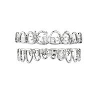 Design de Cap Dentaire Dix Dents Ajouré Flocon Incrusté de Zircone Complète, Plaqué Or et Argent Style Hip-Hop Bijou Dentaire Cadeau Mode Unisexe(Silver,Set)
