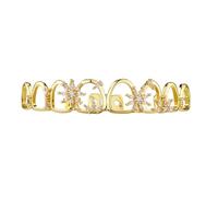 Design de Cap Dentaire Dix Dents Ajouré Flocon Incrusté de Zircone Complète, Plaqué Or et Argent Style Hip-Hop Bijou Dentaire Cadeau Mode Unisexe(Gold,Upper teeth)