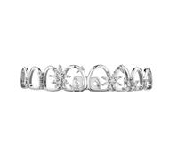 Design de Cap Dentaire Dix Dents Ajouré Flocon Incrusté de Zircone Complète, Plaqué Or et Argent Style Hip-Hop Bijou Dentaire Cadeau Mode Unisexe(Silver,Upper teeth)