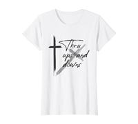 Design de Coup de Pinceau croisé Thru Ups and Downs T-Shirt Graphique avec Valeur, Femme, Blanc, S