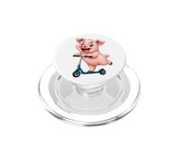 Design de Ferme de Dessin animé avec Un Cochon sur Un Scooter PopSockets PopGrip pour MagSafe