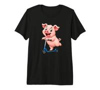 Design de Ferme de Dessin animé avec Un Cochon sur Un Scooter T-Shirt Haut de Gamme