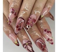 Design de nœuds, faux ongles en forme d'amande, à presser sur les ongles, durables, ABS, pour un usage quotidien, toute la journée, confortable à porter, en forme d'amande, à presser