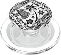 Design de style polynésien, tortue et palmiers, noir et blanc PopSockets PopGrip pour MagSafe