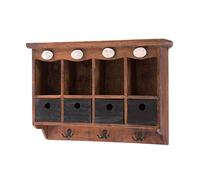 DESIGN DELIGHTS Armoire Murale Luna | Bois dacajou, 60 cm, avec tiroirs et Crochets Noirs | Etagère Suspendue Vintage, étagère en Bois, étagère de Cuisine