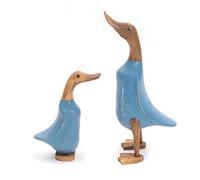 DESIGN DELIGHTS Figure de Canard Duck | Acajou, Teck, 33x20, Multicolore, 2 pièces | Canard décoratif, Sculpture en Bois, décorative colorée en Teck, Figurine danimal | Couleur: Bleu