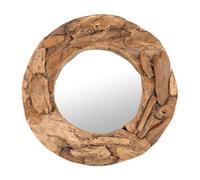 DESIGN DELIGHTS Miroir mural rond en teck 60" - Bois de teck (érodé), naturel, Ø 60 cm - Miroir en bois flotté avec cadre en bois