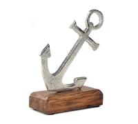 DESIGN DELIGHTS Présentoir maritime - En bois de manguier et métal - 16 cm - Sculpture d'ancre sur socle - Sculpture en métal - Figurine d'ancre de bateau