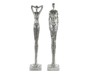 DESIGN DELIGHTS Sculpture Moderne Millenium | Homme & Femme, 2 Parties, Poly Pierre Artificielle, Argent 59 cm | Objet de décoration, Figure décorative Debout, Statue