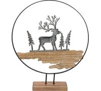Design en métal motif cerf dans la forêt - décoration de table de Noël en argent et bois - anneau décoratif Ø38cm pour une atmosphère festive