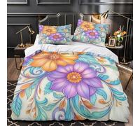 Design Floral Parure de Lit 3D Effet Microfibre résistante Hypoallergique Fleurs Art Nouveau Housse de Couette Fermeture Éclair Ultra Douce for Ado King（220x240cm）