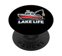 Design Graphique de Bateau de pêche en Plein air pour Amoureux du lac PopSockets PopGrip Adhésif