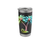 Design graphique stylisé de l'île aux cocotiers Gobelet isotherme en acier inoxydable double paroi