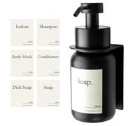 Design Hambourg Distributeur De Savon Mural en Verre avec Fixation Auto-Adhésive | Distributeur À Pompe en Acier Inoxydable | Support Savon Salle de Bain (1, Noir Noir, avec Support)