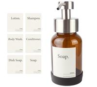 Design Hambourg Distributeur De Savon Mural en Verre avec Fixation Auto-Adhésive | Distributeur À Pompe en Acier Inoxydable | Support Savon Salle de Bain (1, Gris Argent Brossé, sans Support)