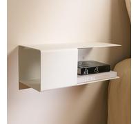 Design Hambourg Table de chevet murale en métal | Blanc | Table de chevet murale avec compartiment caché et passe-câbles | Compacte, moderne et facile à monter
