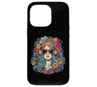 Design Hippie. Femme dans Les Nuances, Fleurs colorées, pic Amusant Coque pour iPhone 13 Pro