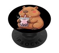 Design Kawaii de Capybara Amateur de Bubble Tea Fille Enfant PopSockets PopGrip Adhésif